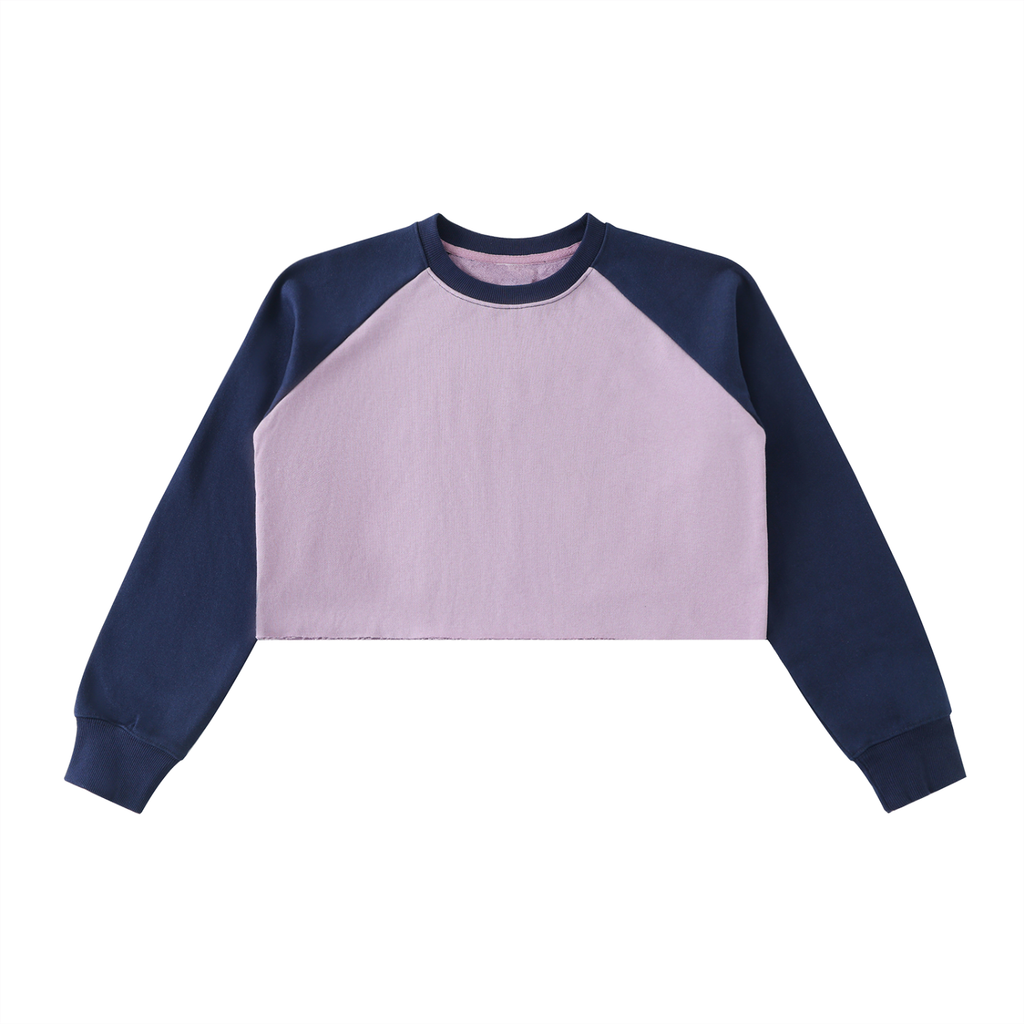 Raw-Hem Color-Block Raglan Crop Sweatshirt