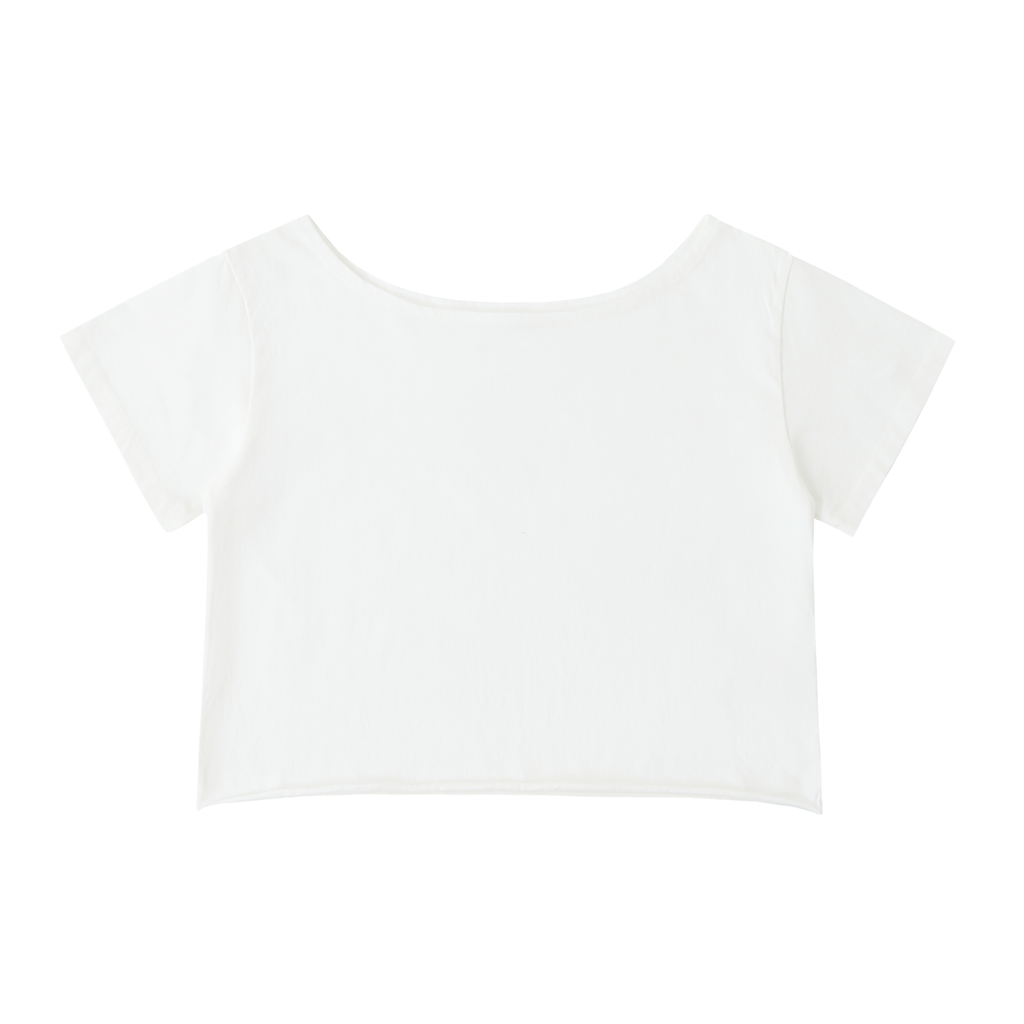 Off-Shoulder Rolled Hem Cotton T-Shirt