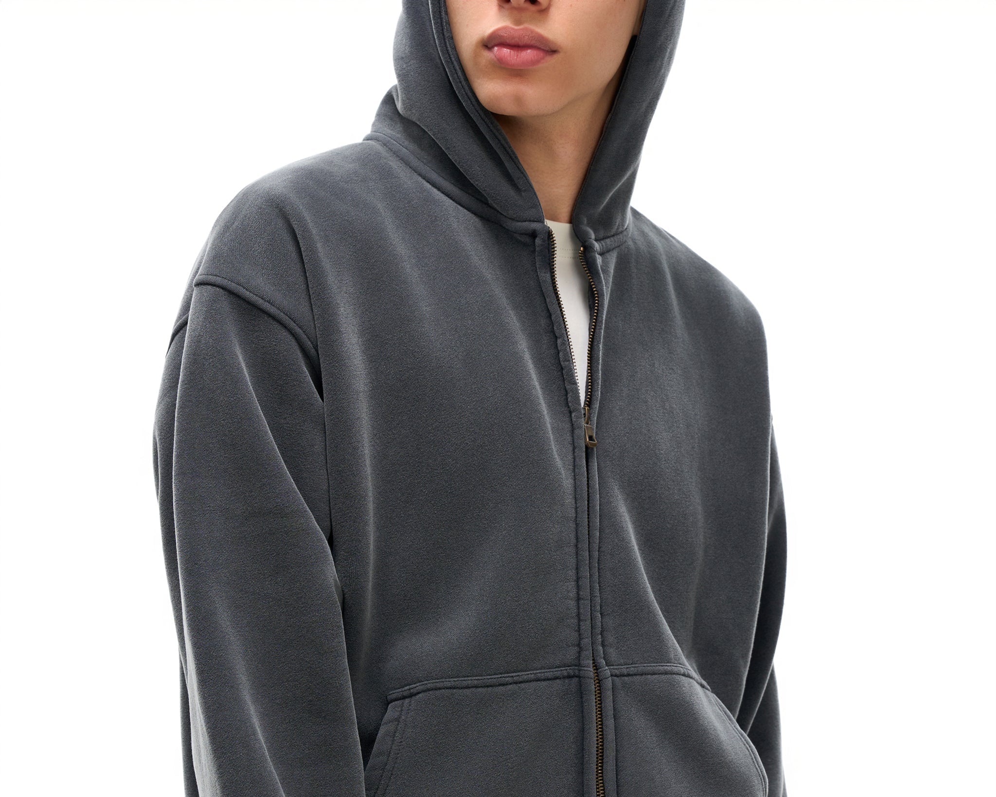 Zip-Through Boxy Fleece Hoodie